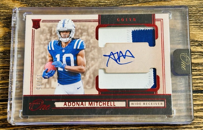 2024 Panini One Adonai Mitchell /75 Red RPA Patch Auto #37 Colts Jets On Card