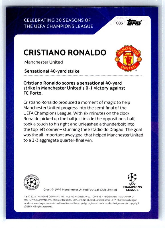 2022 Topps UEFA Champions Cristiano Ronaldo 30 Seasons Celebration #3 Manch bX8B view 2