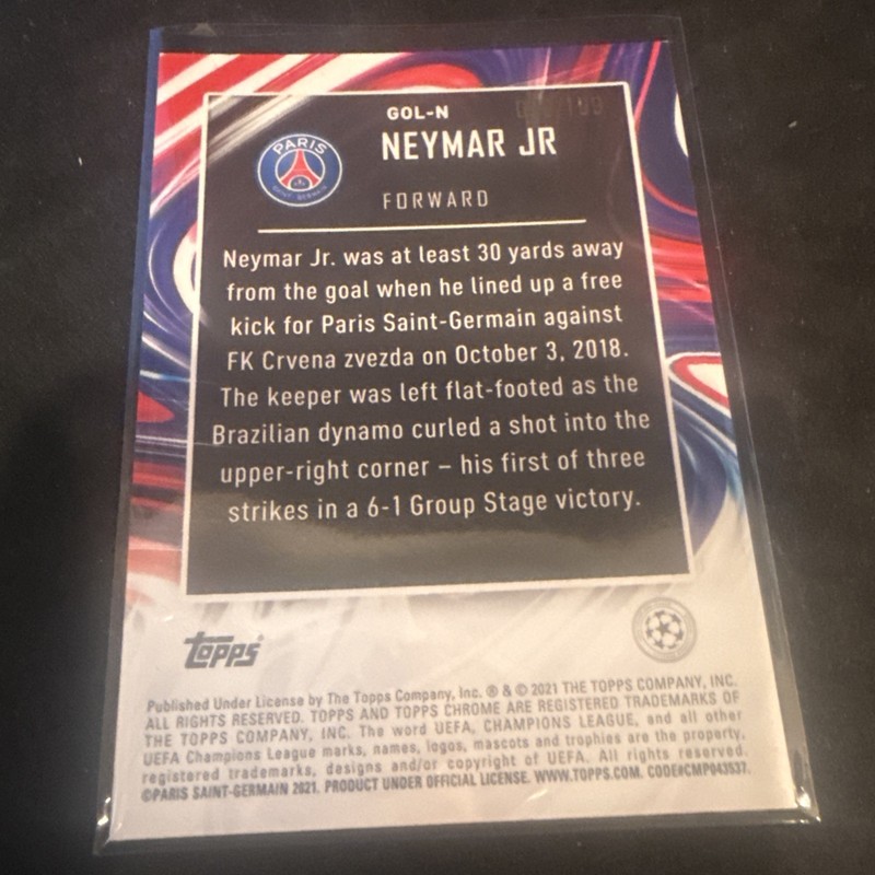 NEYMAR JR 2020-21 TOPPS CHROME UEFA GOLAZO AQUA REFRACTOR #D /199 Bx8c view 2