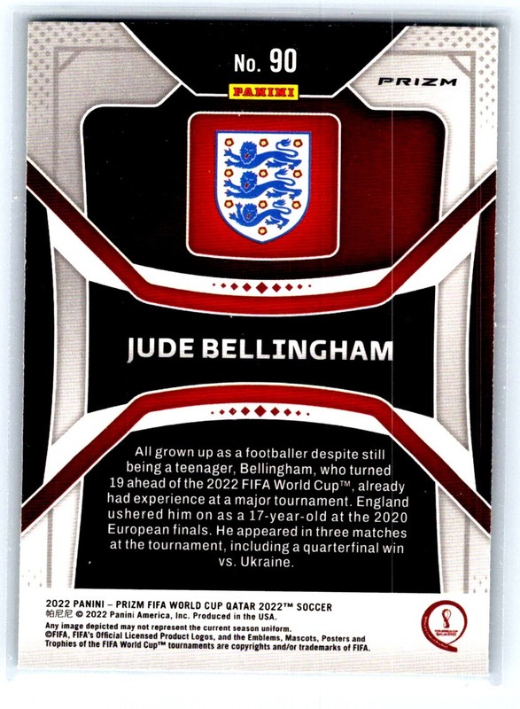 2022 Panini Prizm FIFA World Cup Qatar Jude Bellingham Green Wave #90 Engla bX8c view 2