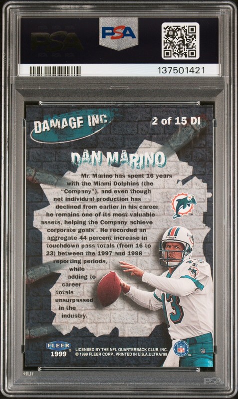 1999 Ultra Damage Inc #2DI Dan Marino PSA 10 POP 1 view 2