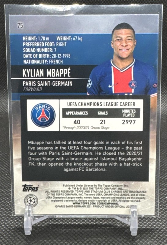 2020-21 Stadium Club UEFA Champions League Kylian Mbappe #75 PSG view 2