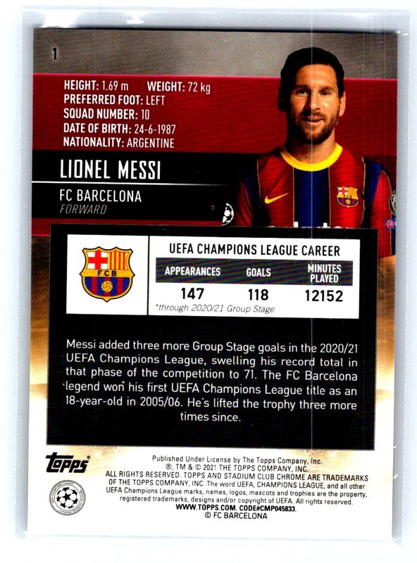 Lionel Messi 2020-21 Topps Stadium Club Chrome UEFA #1 FC Barcelona bX8B bX8c view 2