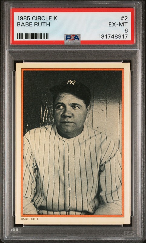 131748917 Babe Ruth 1985 Topps Circle K All Time Home Run Kings #2 PSA 6