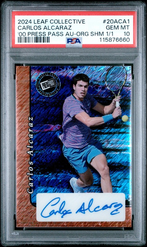 2024 Leaf Collective 2000 Press Pass Autos Carlos Alcaraz Org Shm 1/1 PSA 10