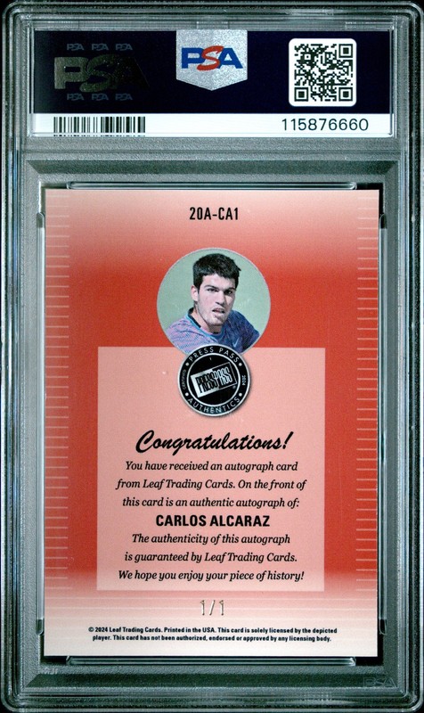 2024 Leaf Collective 2000 Press Pass Autos Carlos Alcaraz Org Shm 1/1 PSA 10 view 2