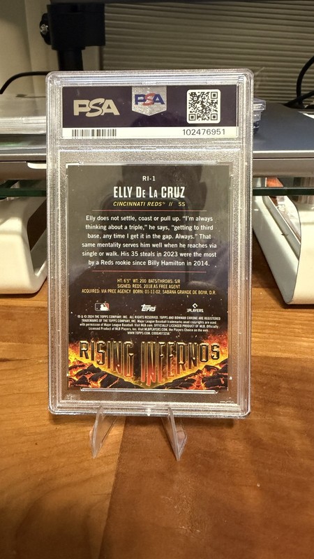 2024 Bowman #RI-1 Elly De La Cruz Rising Infernos Rookie PSA 9 view 2