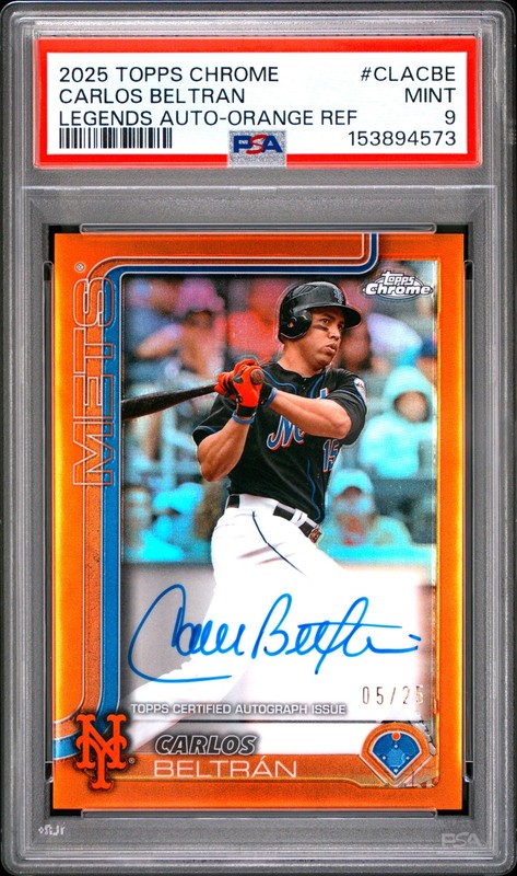 4573 Carlos Beltran 2025 Topps Chrome #CLA-CBE Orange Legends Auto /25 PSA 9