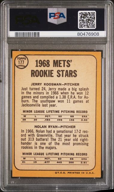 1968 Topps Nolan Ryan #177 PSA 4 VG-EX Mets Rookies RC view 2