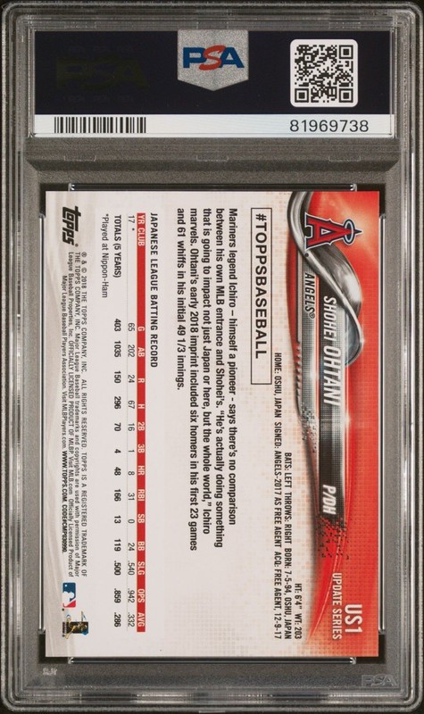 2018 Topps Update Series - Shohei Ohtani #US1 Pitching, Red Jersey (RC) PSA 10 view 2