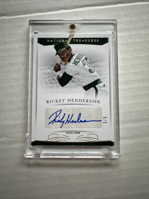 2018 Panini National Treasures Rickey Henderson auto #S-RH 3/5 😎Oakland A’s HOF