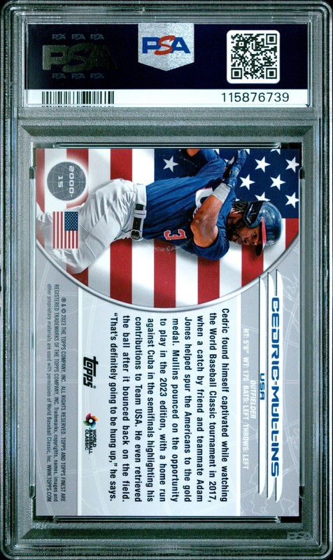 2023 Topps Finest 2000 World'S Finest #15 Cedric Mullins Super 1/1 PSA 9 view 2