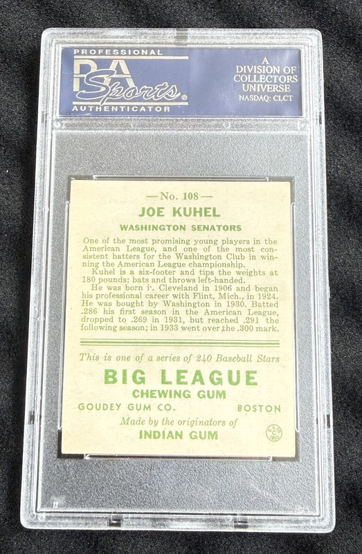 1933 Goudey Joe Kuhel #108 PSA 5.5 EX+ Washington Senators Vintage view 2