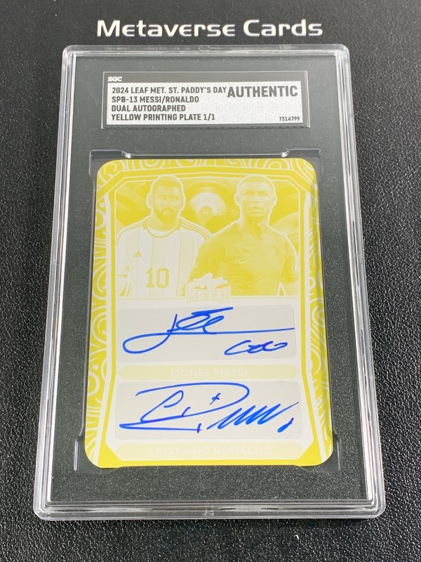 2024 Leaf Lionel Messi Ronaldo Dual Auto Yellow Printing Plate 1/1 SGC AU