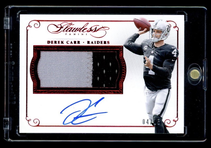 2015 Panini Flawless Derek Carr Game Used Prime Patch Auto Ruby Jersey # 4/15