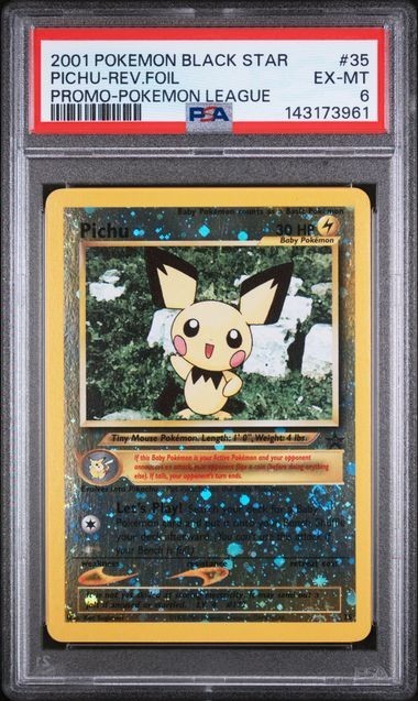 2001 POKEMON PROMO BLACK STAR #35 PICHU-REV.FOIL PROMO-POKEMON LEAGUE PSA 6