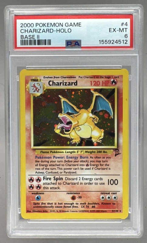 155924512 Charizard 2000 Pokemon Set 2 #4/130 Holo PSA 6