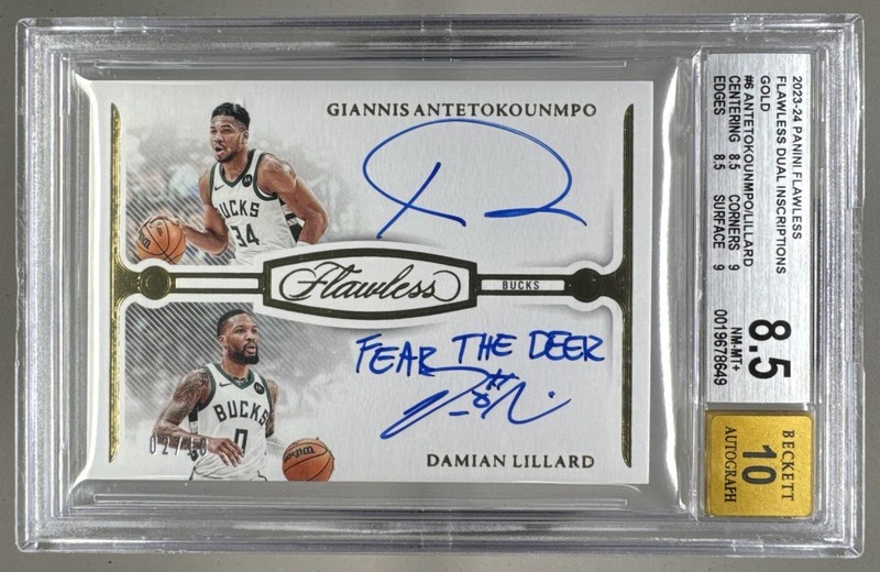 Antetokounmpo Lillard 2023 Panini Flawless Gold Inscriptions Auto /10 BGS 8.5/10