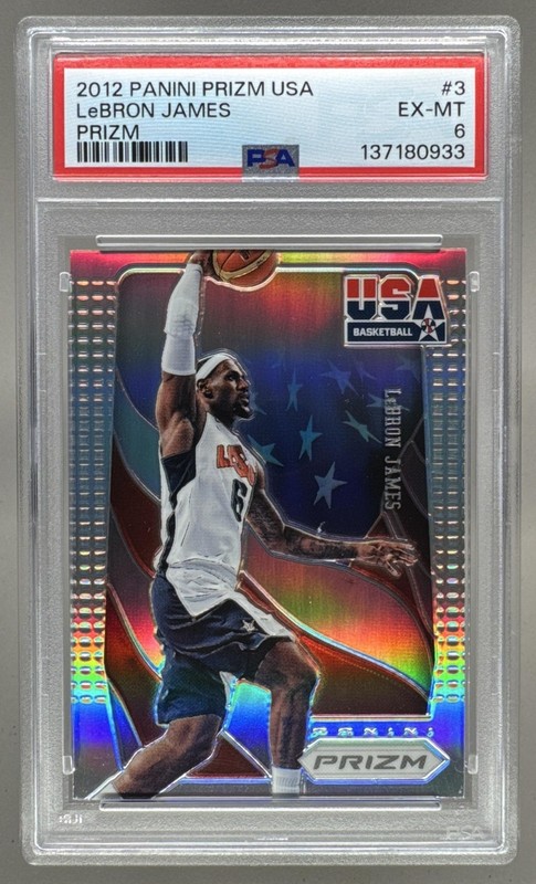 137180933 Lebron James 2012 Panini Prizm #3 Silver USA Basketball PSA 6