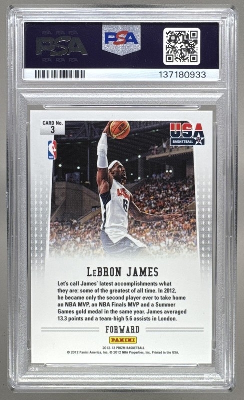 137180933 Lebron James 2012 Panini Prizm #3 Silver USA Basketball PSA 6 view 2