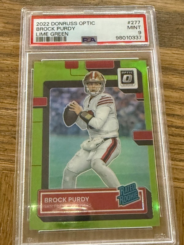 2022 Panini Donruss Optic - Rated Rookie Brock Purdy #277 Lime Green /35 PSA 9