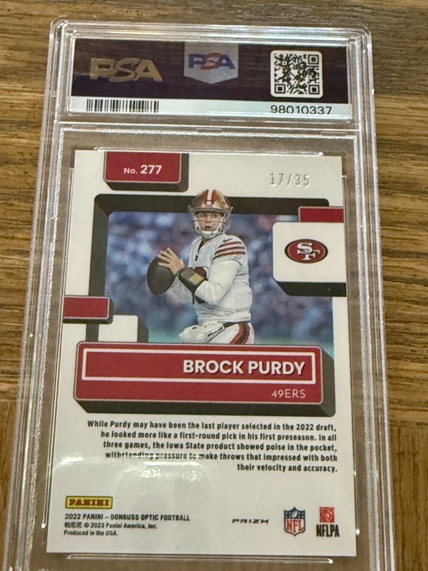2022 Panini Donruss Optic - Rated Rookie Brock Purdy #277 Lime Green /35 PSA 9 view 2