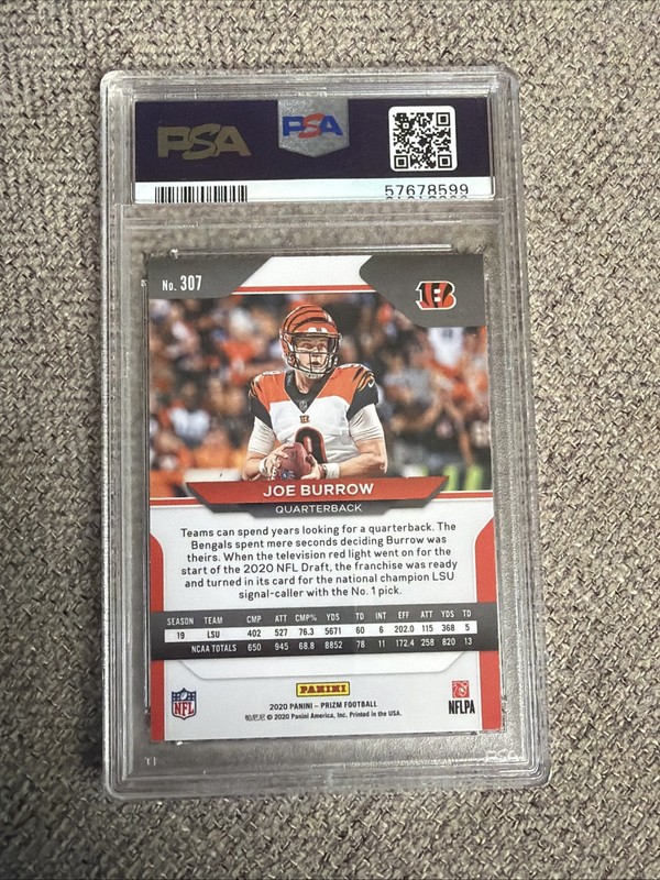 Joe Burrow 2020 Prizm #307 Base PSA 9 Rookie RC Bengals view 2