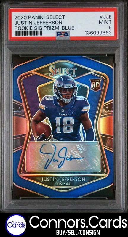 Justin Jefferson Rookie Auto PSA 9 2020 Panini Select #RS-JJE Prizm Blue /75
