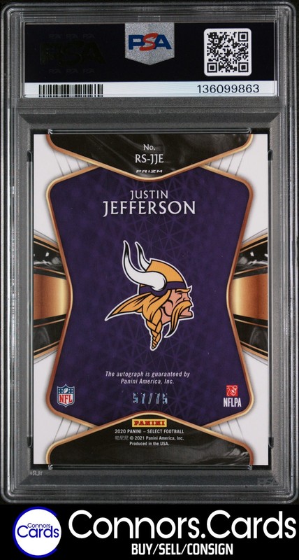 Justin Jefferson Rookie Auto PSA 9 2020 Panini Select #RS-JJE Prizm Blue /75 view 2