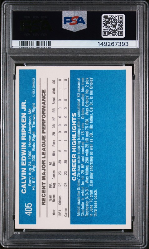 1982 Donruss 405 Cal Ripken Jr RC PSA 9 149267393 view 2