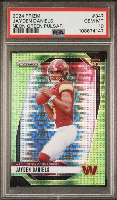 2024 PANINI PRIZM NEON GREEN PULSAR JAYDEN DANIELS PSA 10