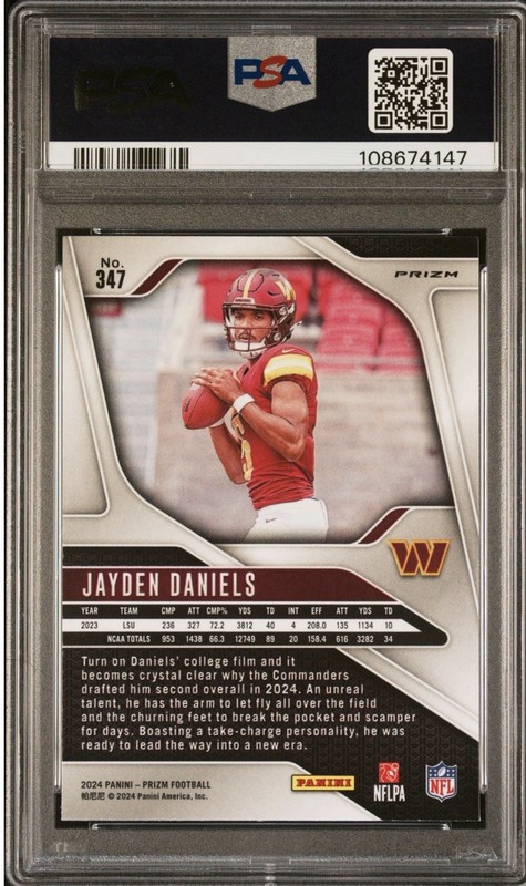 2024 PANINI PRIZM NEON GREEN PULSAR JAYDEN DANIELS PSA 10 view 2
