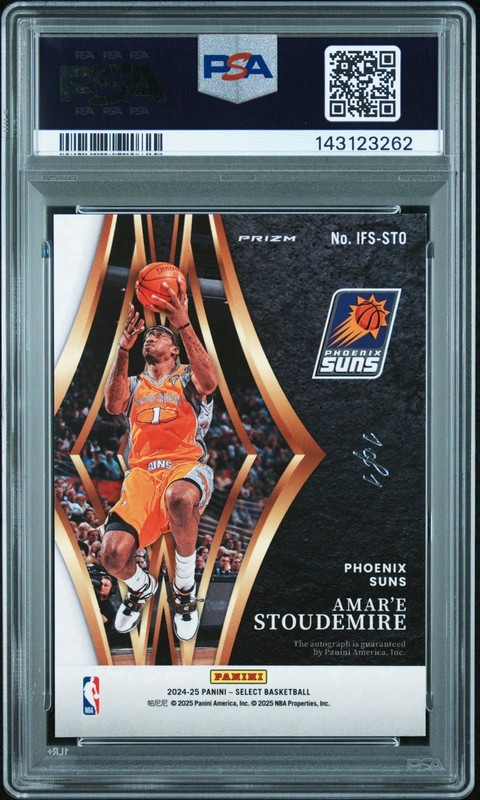 Amar'e Stoudemire 2024 Panini Select In Flight Black Prizm Auto 1/1 PSA 8 Suns view 2