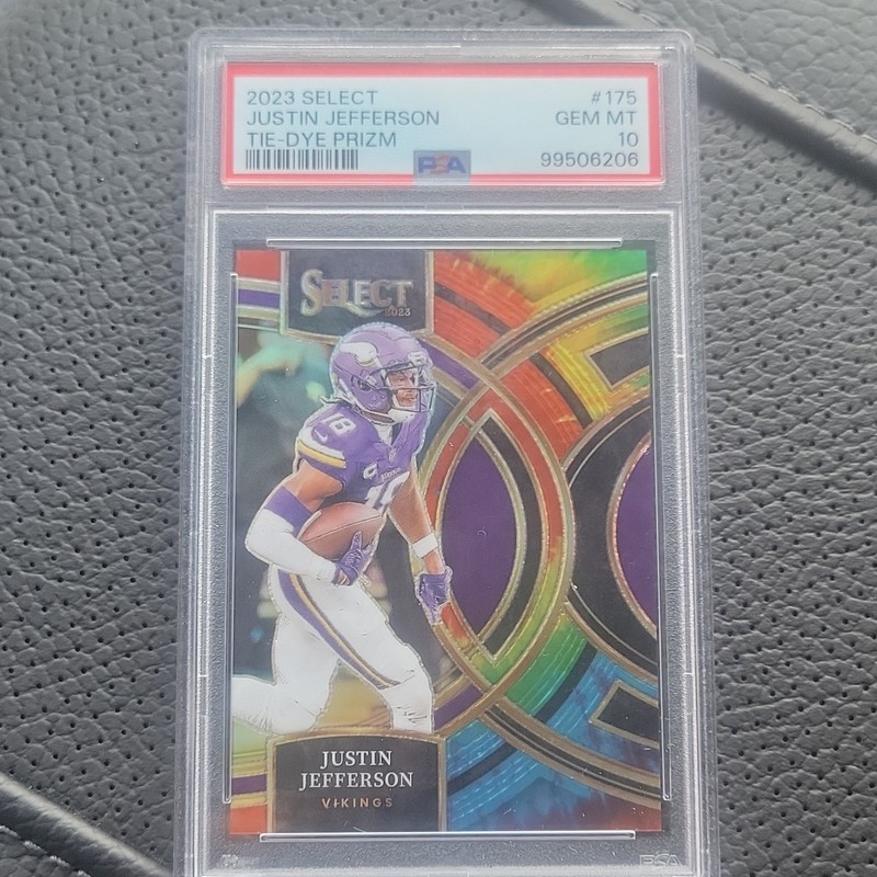 2023 Panini Select Premier Level Justin Jefferson #175 Tie-Dye Prizm /25 PSA 10