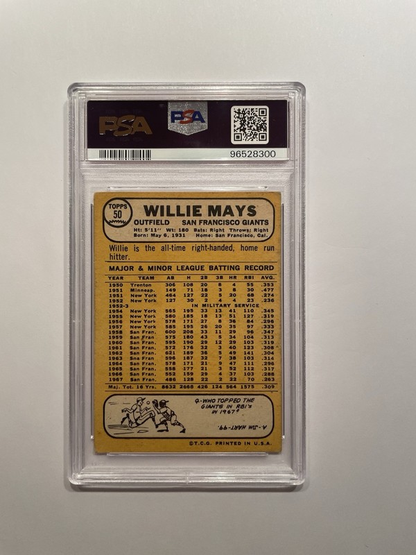 1968 Topps - Willie Mays #50 --- PSA 3 VG view 2