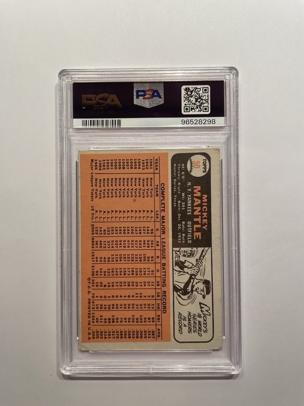 1966 Topps - Mickey Mantle #50 -- PSA 3 view 2