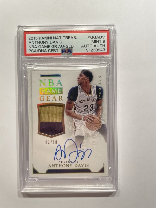 2015-16 National Treasures - Anthony Davis -NBA GAME GEAR- AUTO Patch /10 - PSA9