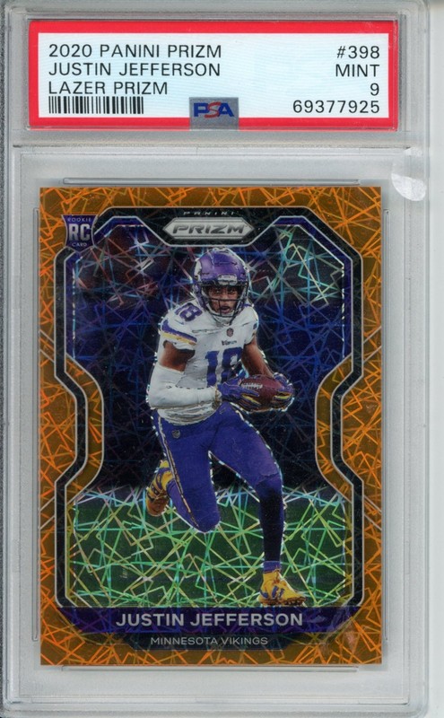 2020 Panini Prizm Rookie Justin Jefferson #398 Orange Lazer Prizm PSA 9 Vikings