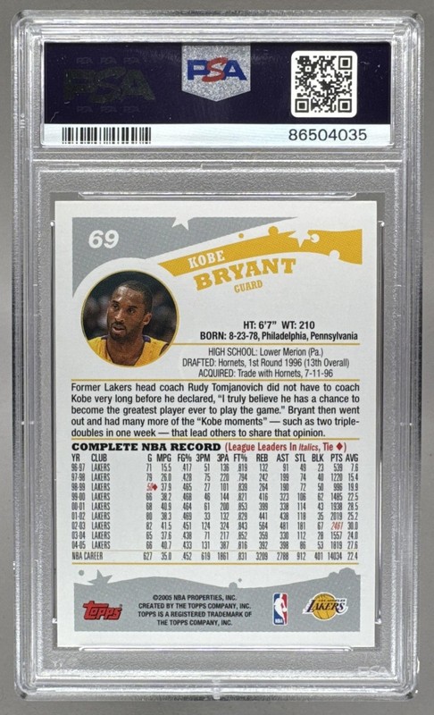 86504035 Kobe Bryant 2005 Topps #69 PSA 10 view 2