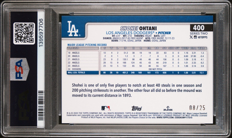 2025 Topps Series 2 Shohei Ohtani #400 Big Apple Orange Foil /25 PSA 9 view 2
