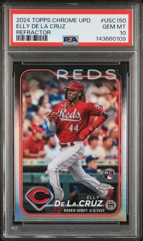 Elly De La Cruz 2024 Topps Chrome Update Refractor Rookie (RC) #USC150 PSA 10 view 1