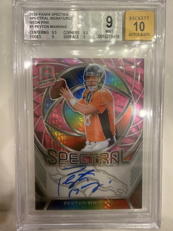 2024 Panini Spectra Spectral Signatures Neon Pink #1 Peyton Manning BGS 9.0