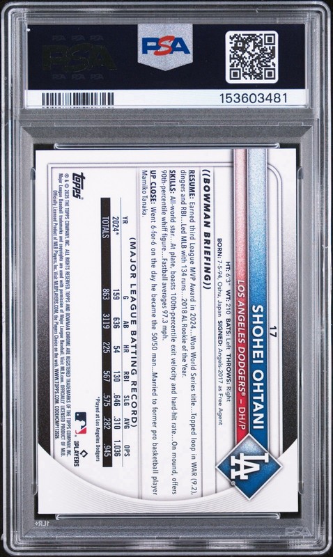 2025 BOWMAN CHROME SAPPHIRE EDITION #17 SHOHEI OHTANI PSA 9 view 2