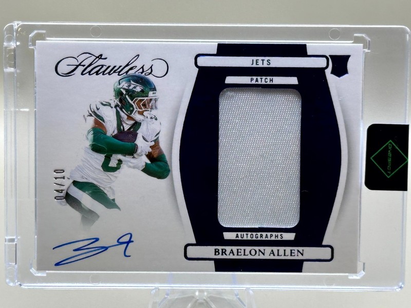 ‼️2024 Panini Flawless Braelon Allen On Card Auto Patch #04/10 New York Jets