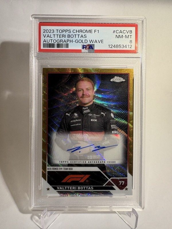 2023 Topps Chrome F1 Valterri Bottas Gold Wave Auto #03/50 PSA 8