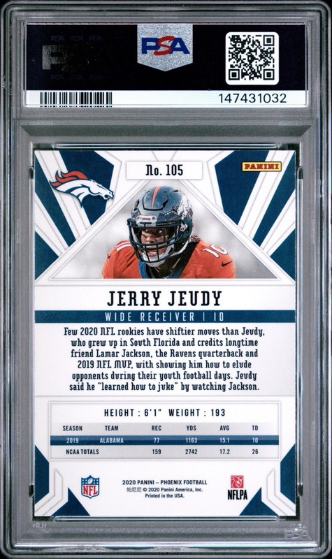 2020 Jerry Jeudy Phoenix FIRE BURST CARD /PSA 10 GEM-MT Broncos view 2