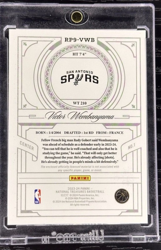 Victor Wembanyama 2023 National Treasures Rookie RC True Patch /99 Throwback  view 2