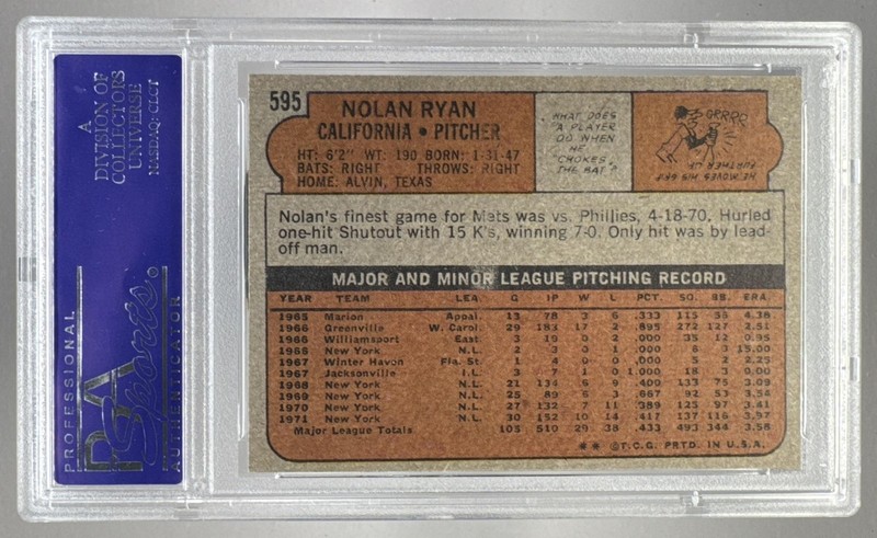 1972 Topps 595 Nolan Ryan PSA 8 90156848 view 2
