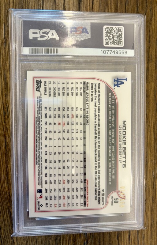 2022 Topps Chrome Logofractor Mookie Betts #50 PSA 10 GMT Blue Refractor /150 LA view 2