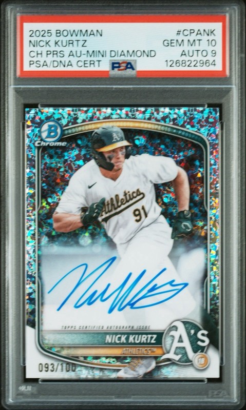 Nick Kurtz Rookie Auto /100 Mini Diamond PSA 10 GEM MINT 2025 Bowman SSP RC